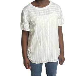 Ann Taylor Loft White Striped Ruffle Short Sleeved Blouse